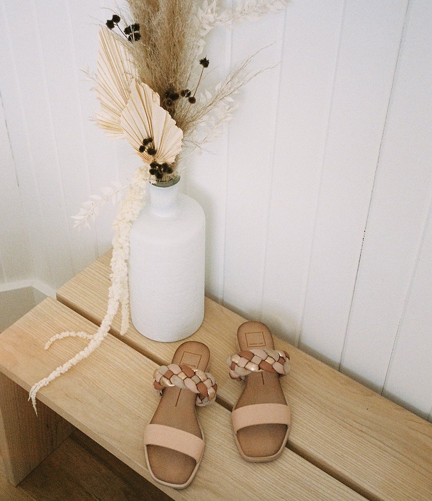 Dolce Vita Persey Leather Multi Braided Strap Wedge Slides