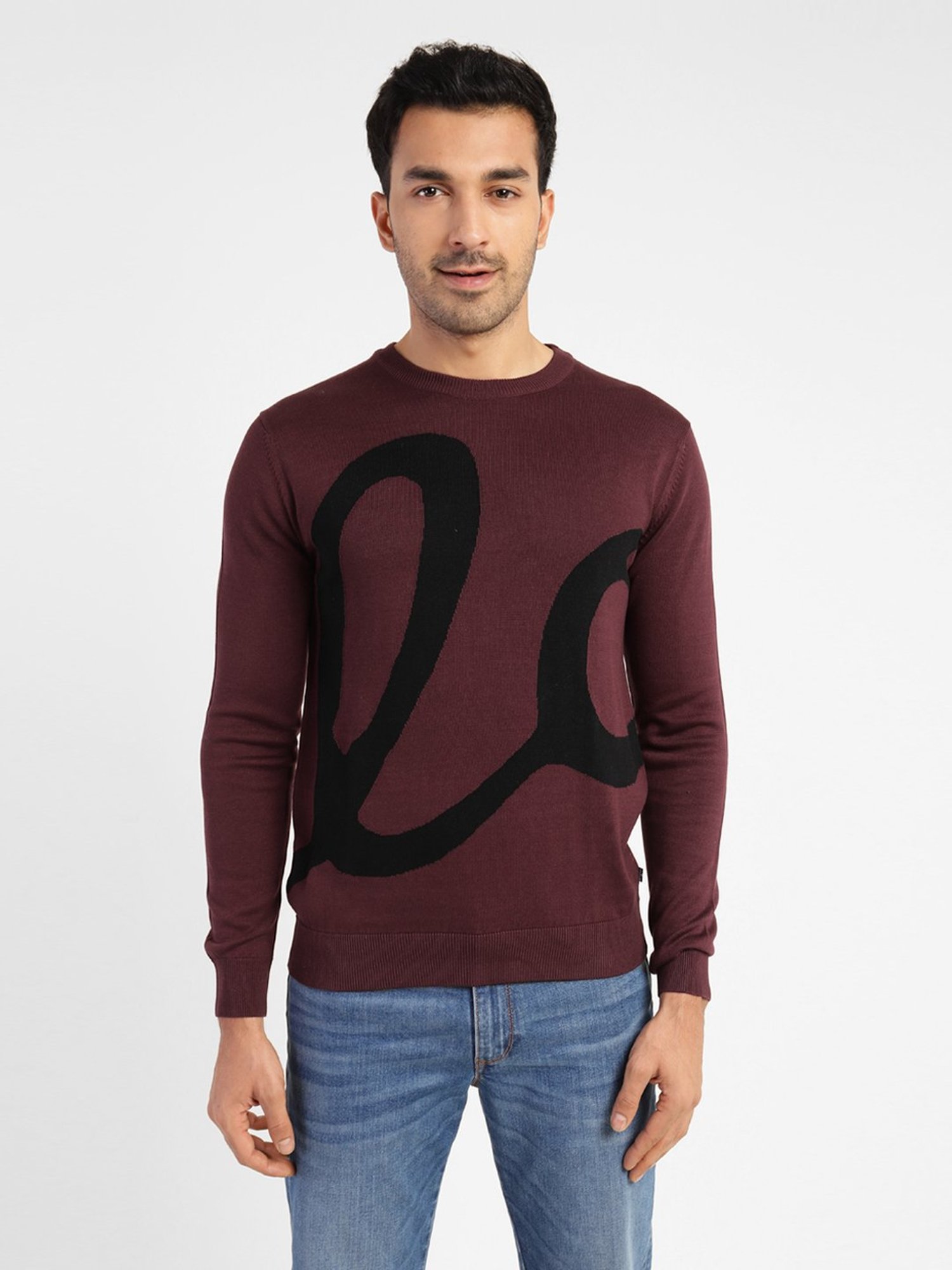 Levi'S Dark Maroon Regular Fit Self Pattern Sweaters
