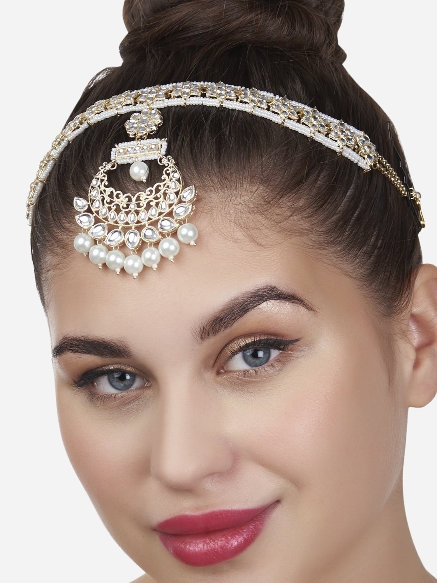 Zaveri Pearls Gold Tone Floral Kundan & Pearls Bridal Matha Patti Style Maangtikka-ZPFK13192