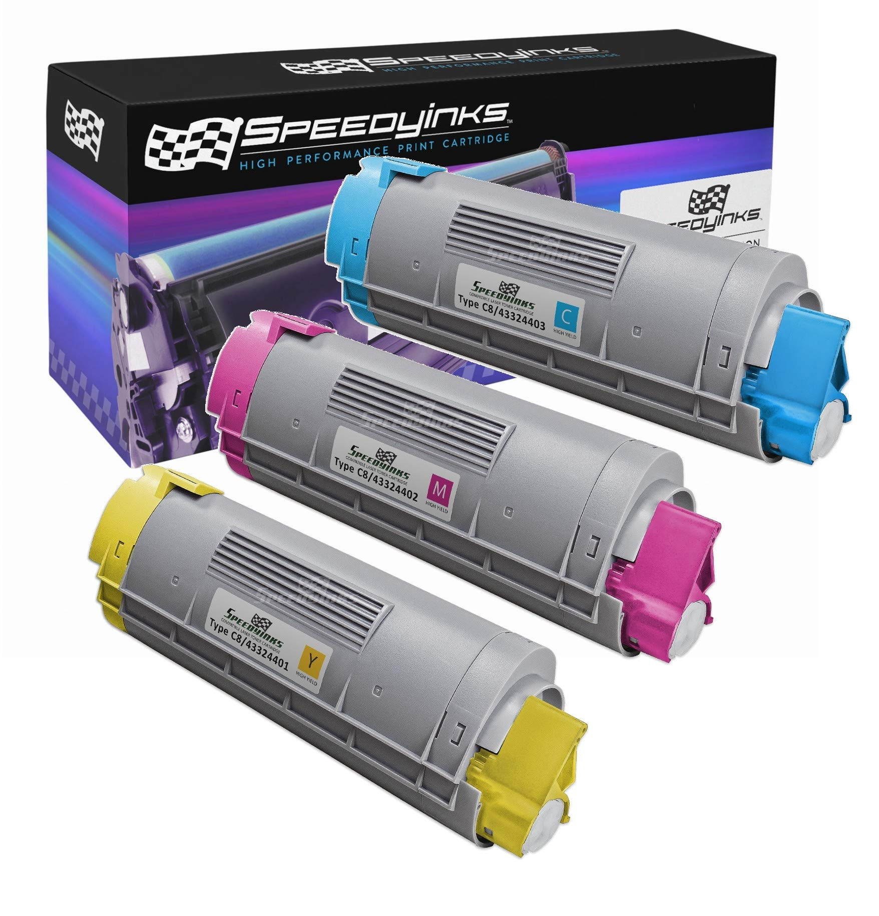 Speedy Inks - Compatible Okidata Type C8 Series 3pk Set of Toners 43324401 43324402 43324403