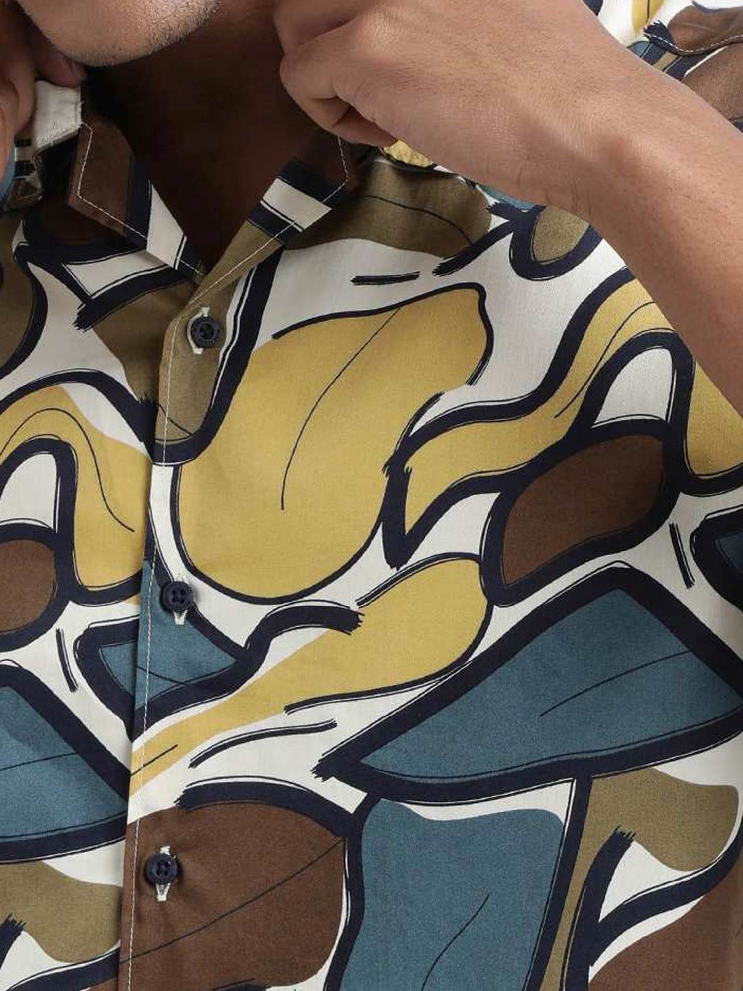 Bene Kleed Mustard Cotton Regular Fit Printed Shirt