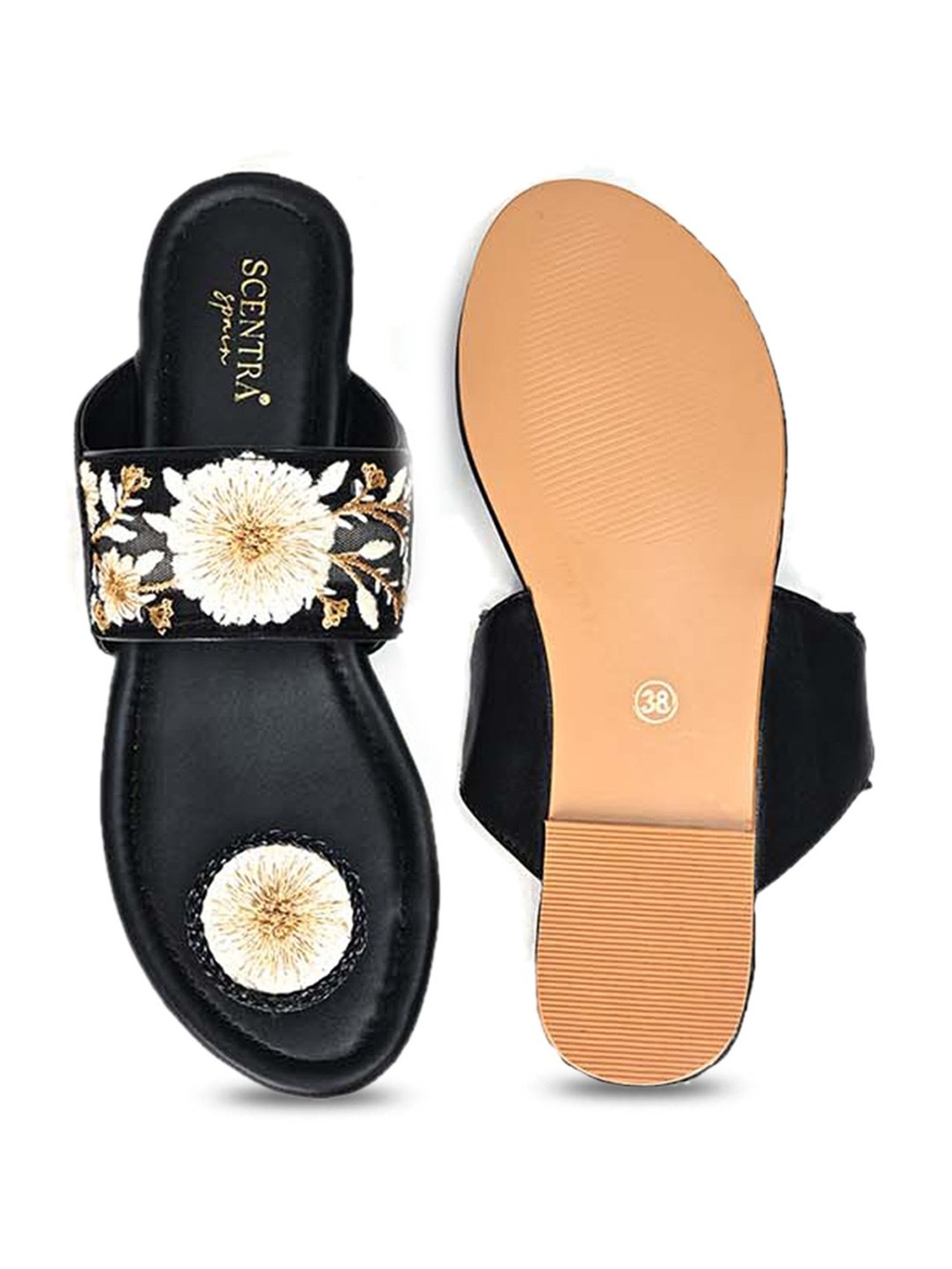 Scentra Women's Black Toe Ring Sandals