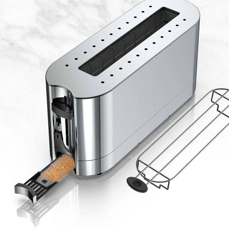 Russell Hobbs Stainless Steel 2 Slice Long Toaster with Glass Accent in Grey