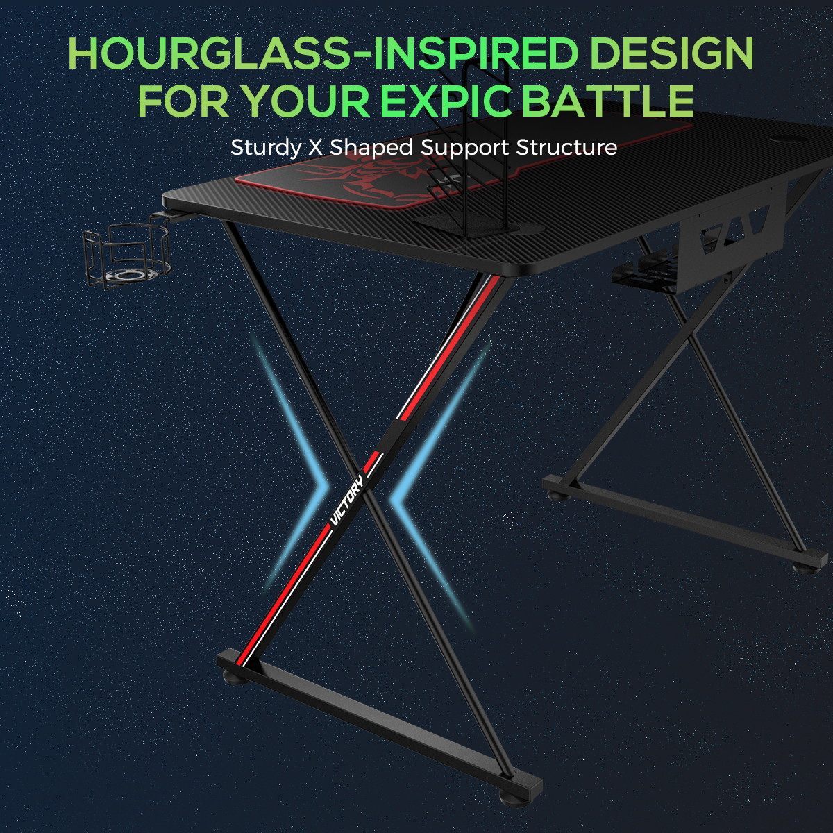 EUREKA ERGONOMIC Gaming Desk 39" Home Office Gaming Computer Desk, X Shaped Gamer Workstation PC Table with Controller Stand Cup Holder Headphone Hook Mousepad, Black