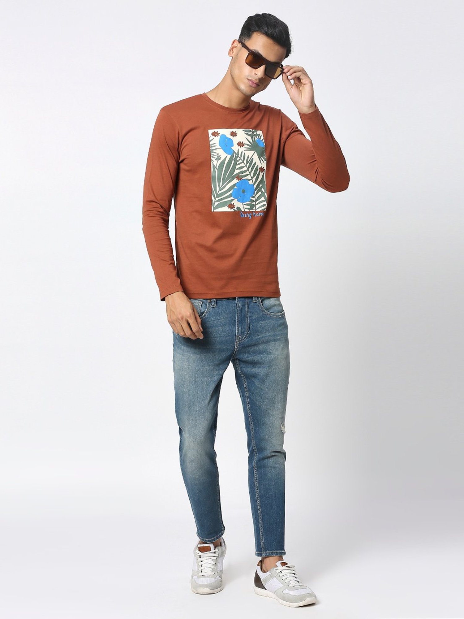 Being Human Brown Regular Fit Graphic Print Crew T-Shirt