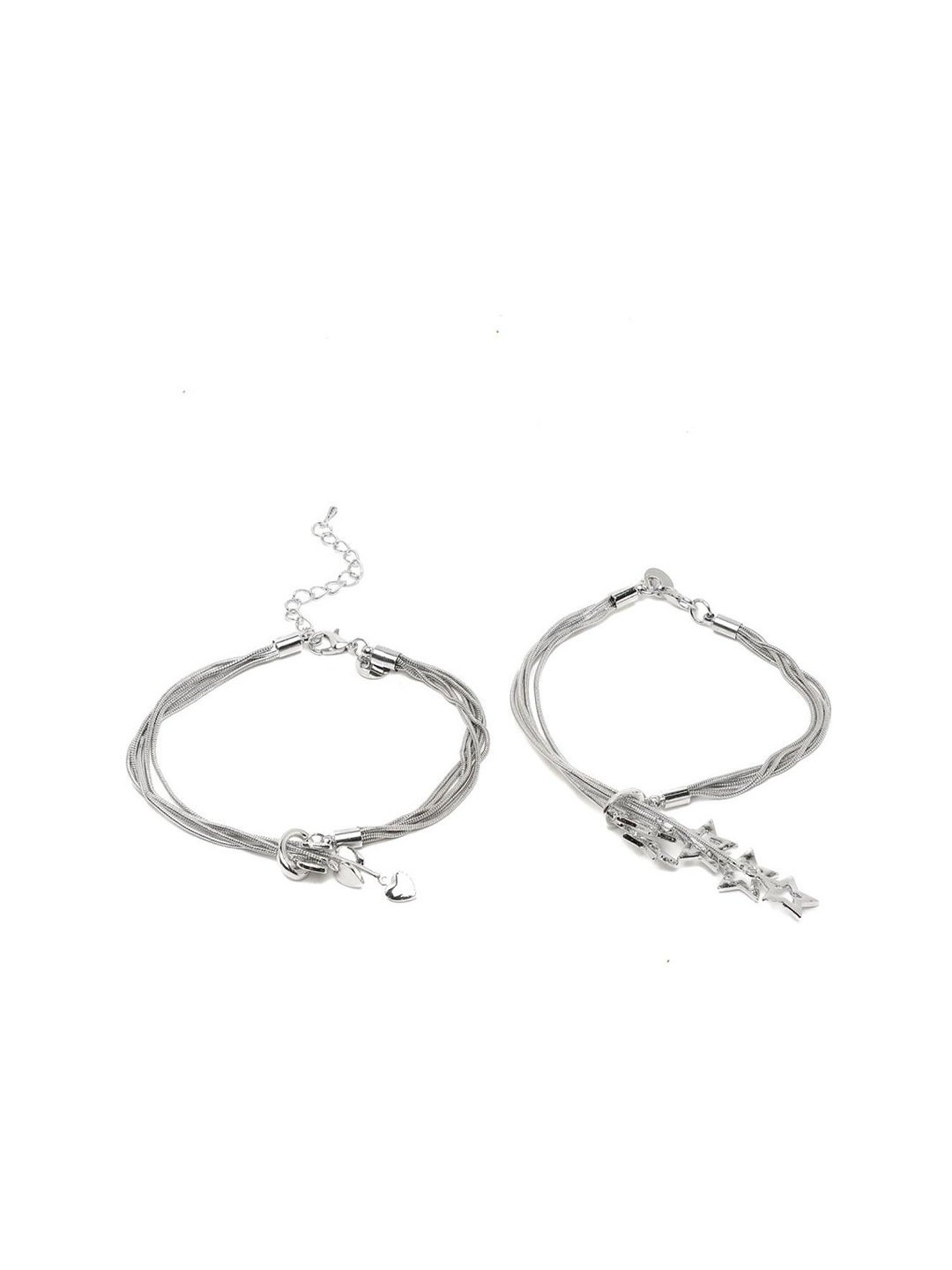 YouBella Women Silver-Toned Silver-Plated Charms Bracelet - Set of 2