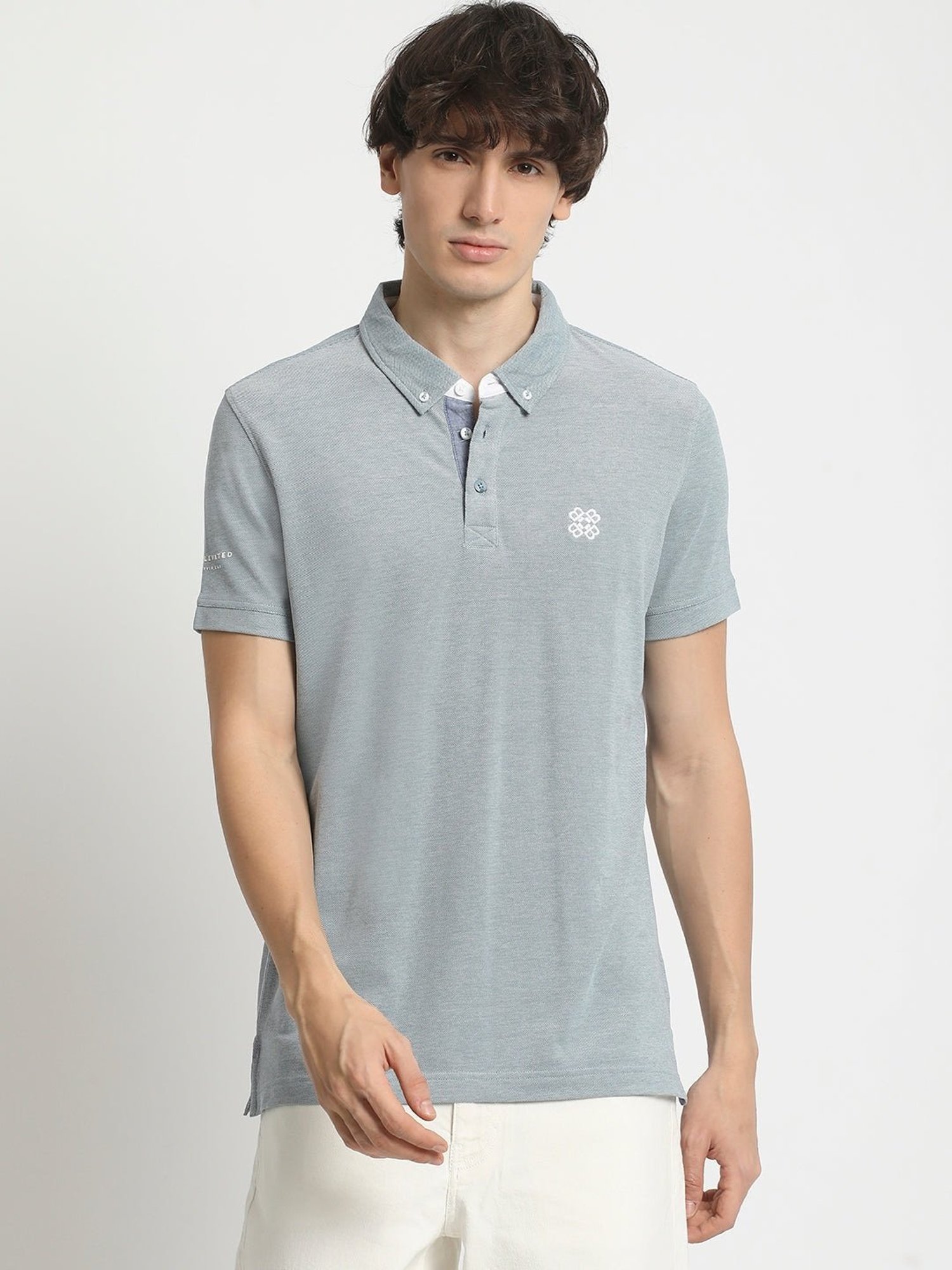The Bear House Blue Cotton Regular Fit Polo T-Shirt