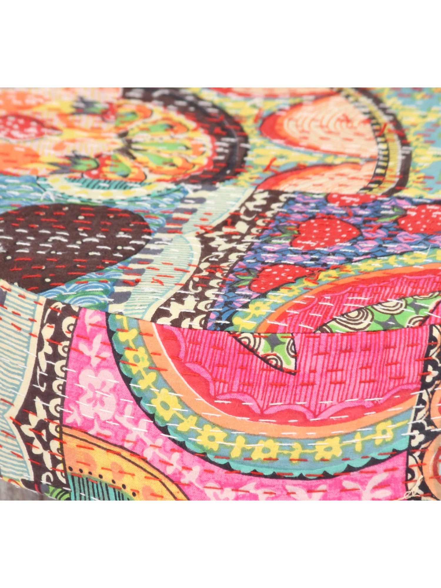 Chumbak Spring Marigold Floral Green Mango Wood Modern Trunk Storage Ottoman