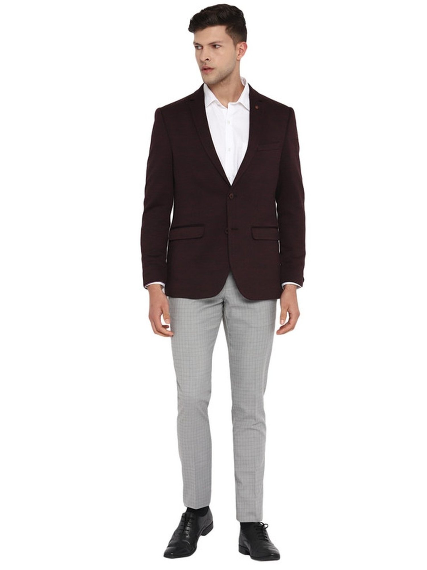 Turtle Maroon Slim Fit Self Pattern Blazer