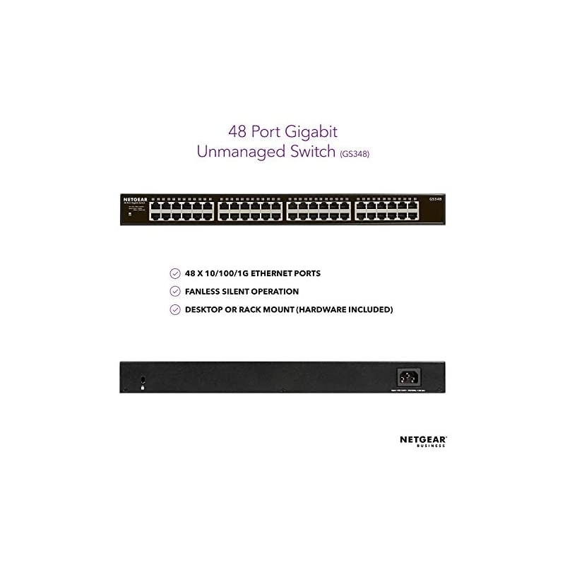 48-Port Gigabit Ethernet Unmanaged Switch (GS348) - Desktop or Rackmount, Silent Operation