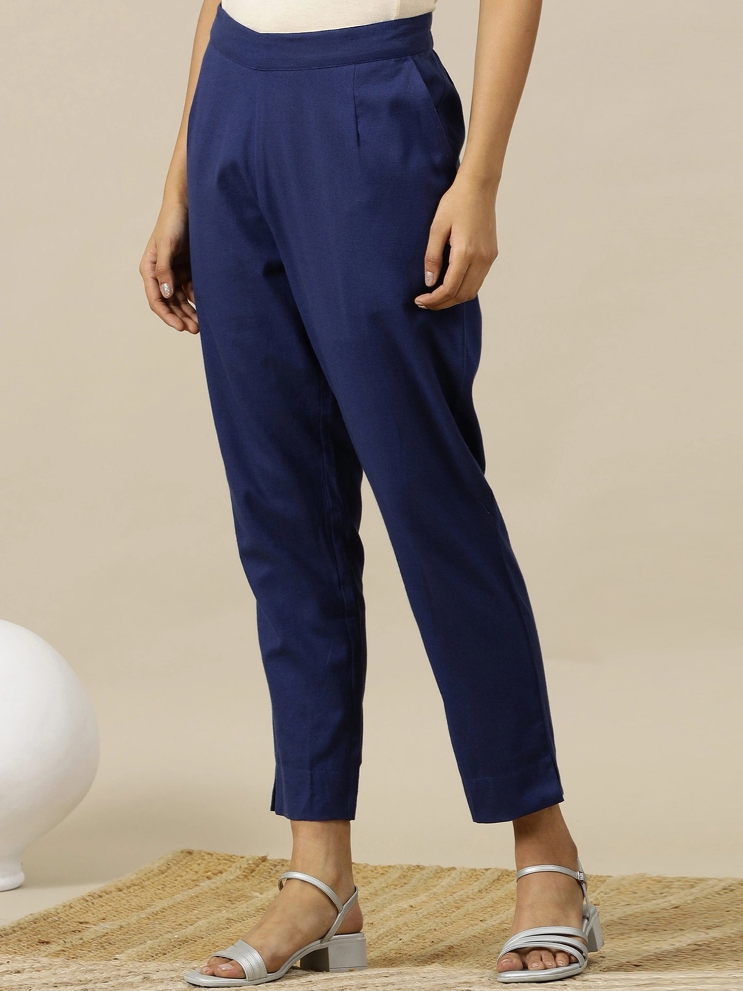 Aurelia Blue Cotton Plain Pants