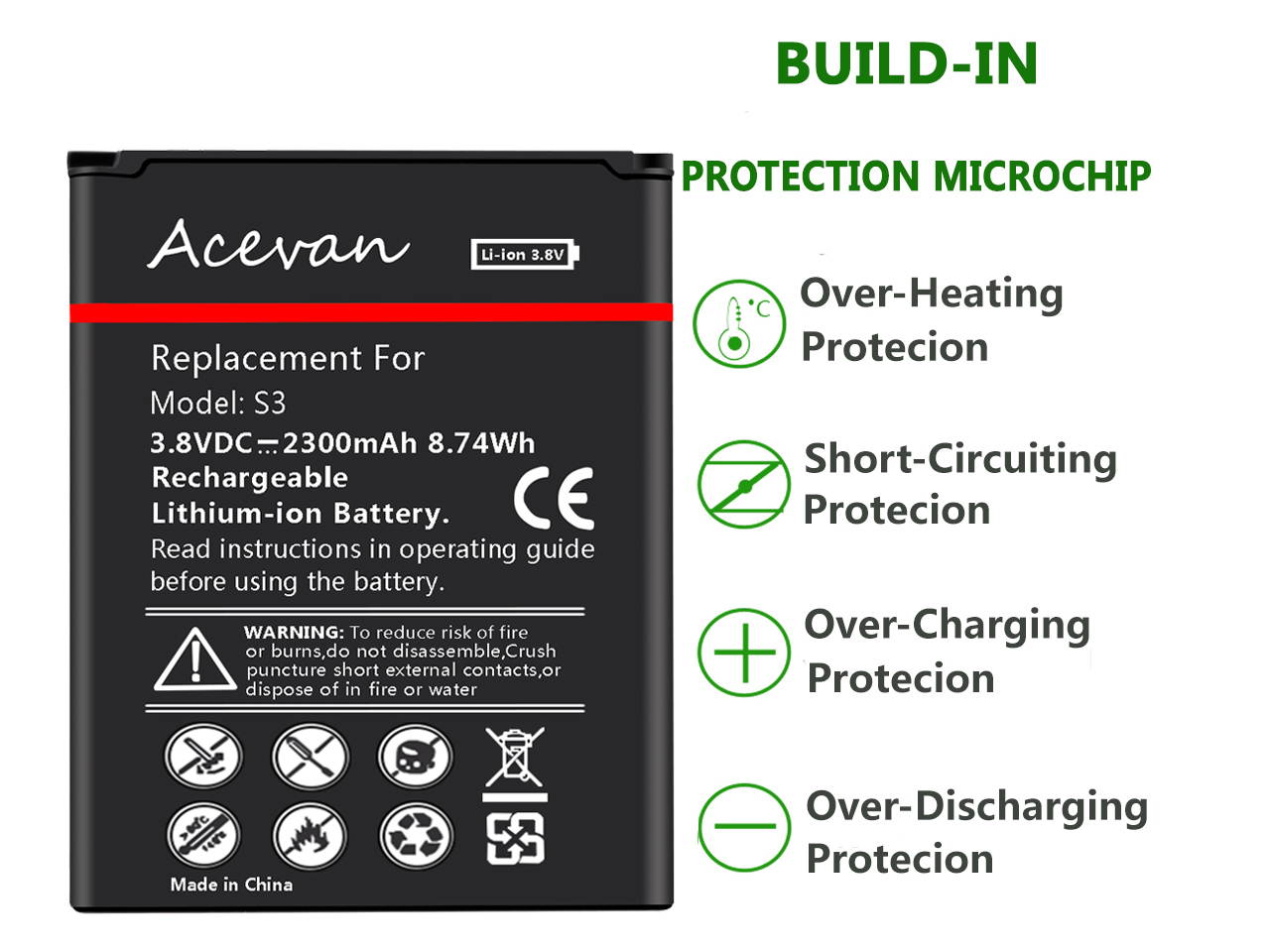 Galaxy S3 Battery, Acevan 2300mAh Replacement Battery for Samsung Galaxy S3, Galaxy S3 Neo, Verizon I535, T-Mobile T999, Sprint L710, AT&T I747, R530, I9300, Galaxy S3 LTE I9305 [2 Years Warranty]