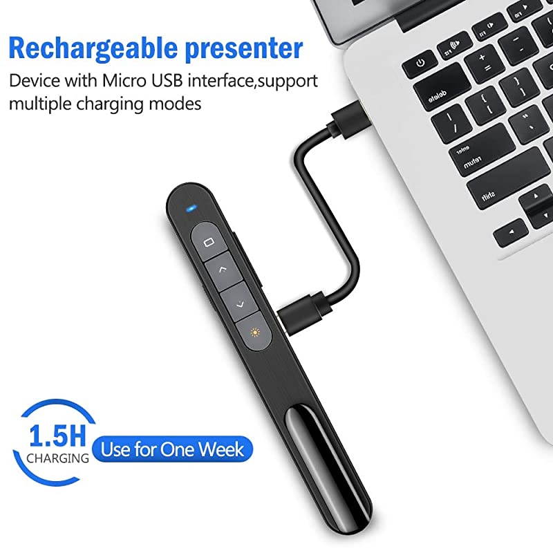 for Bluetooth Presentation Remote Powerpint Clicker USB Rechargeable RF 24 GHz Dual Modes Wireless Presenter Presentation Laser Pointer Slide Advancer for MacKeynotePCPPT
