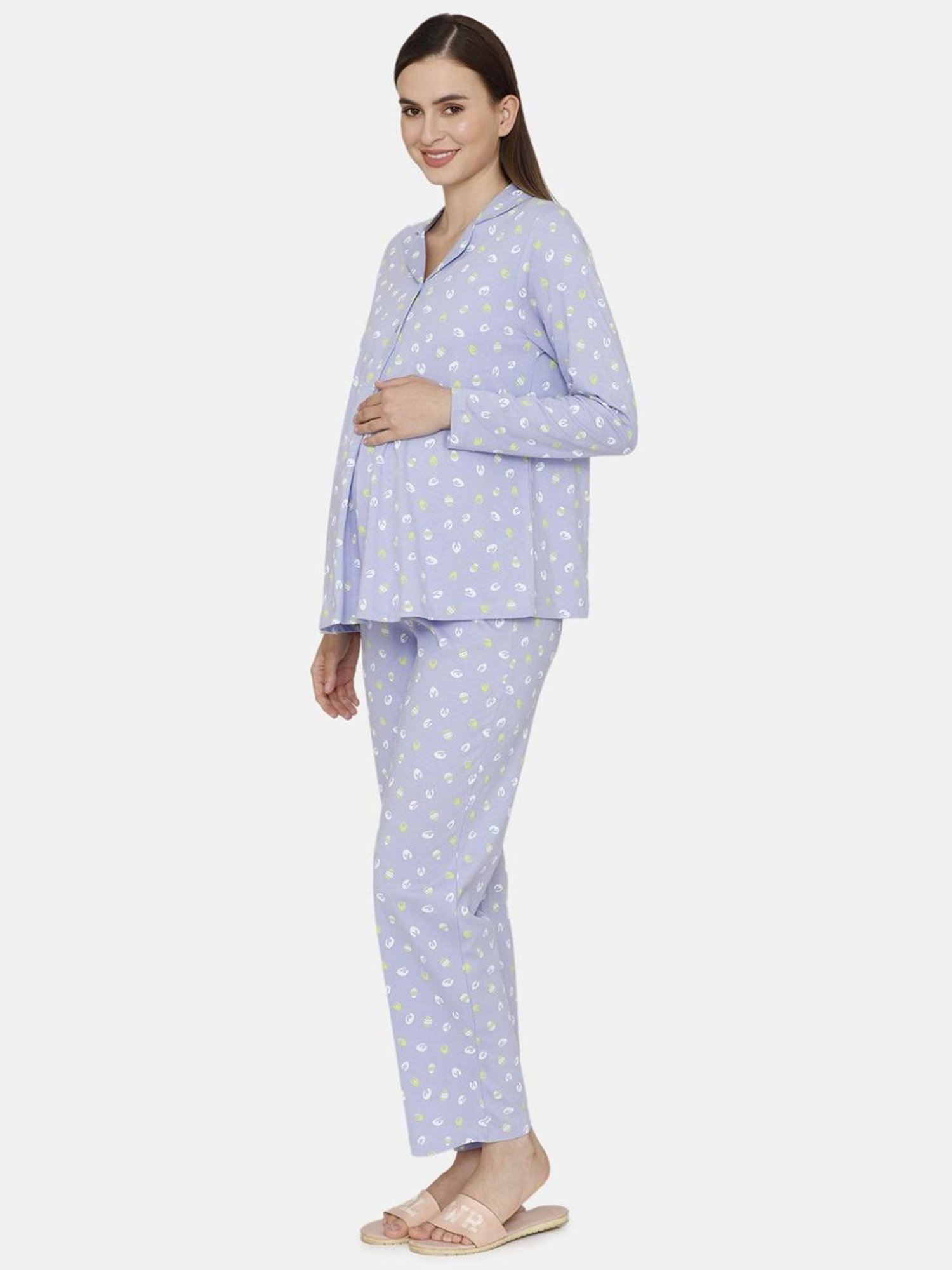 Zivame Lavender Printed Maternity Sleepwear