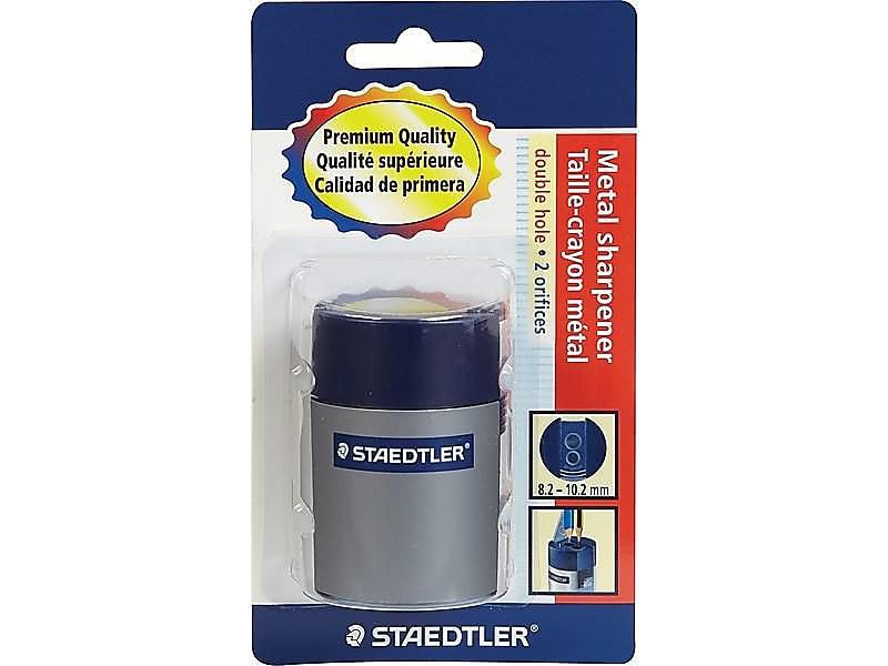 Staedtler 512001BK03 Handheld Manual Double-Hole Plastic Sharpener, Blue/Silver, 6/Box