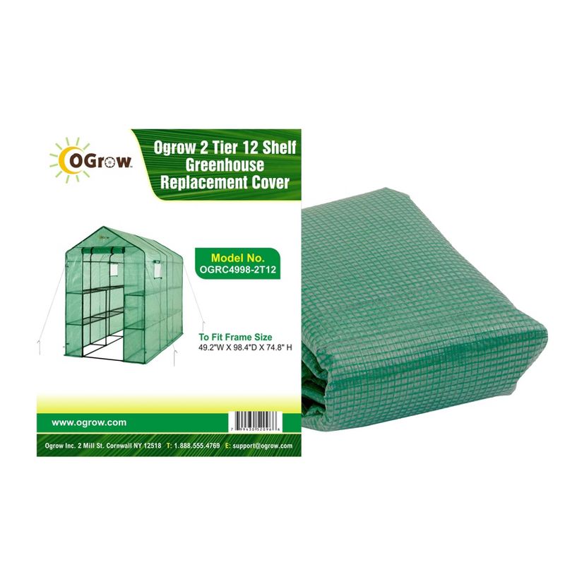2 Tier 12 Shelf Greenhouse PE Replacement Cover Green - To Fit Ogrow Item OG4998-2T12