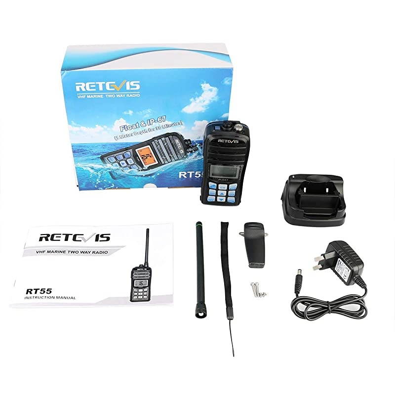 RT55 Marine Radio Handheld Long Range Floating Walkie Talkie Waterproof IP67NOAA Weather Alert Vibration Water Draining VHF Radio 1 Pack