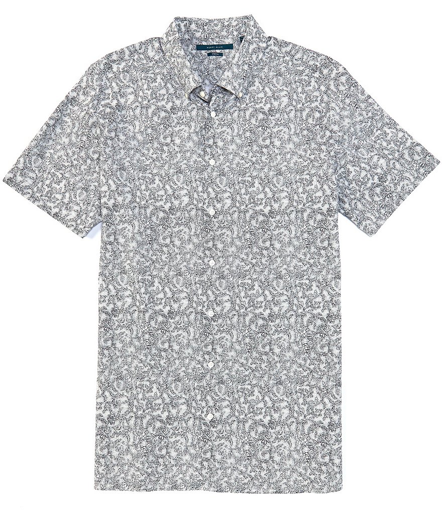 Perry Ellis Big & Tall Floral Print Stretch Short-Sleeve Woven Shirt