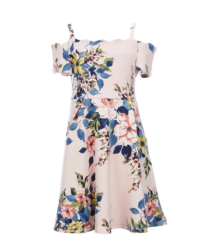 Rare Editions Big Girls 7-16 Scalloped Floral Scuba Fit-And-Flare Dress