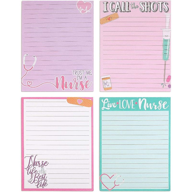 Paper Junkie 4-Pack Memo Note Pads Notepads for Nurse Appreciation Gift, 4.5 x 5.5 inch