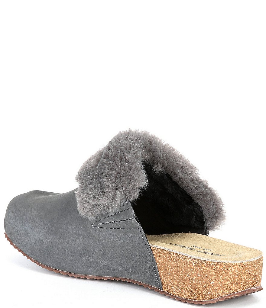 Josef Seibel Tonga 68 Leather Faux Fur Trim Clog Mules