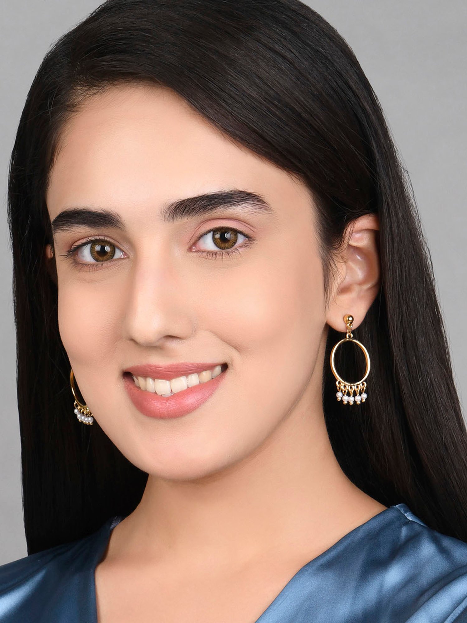 ToniQ Stylish Gold-Plated Circular White Pearl Dangler Earrings For Women