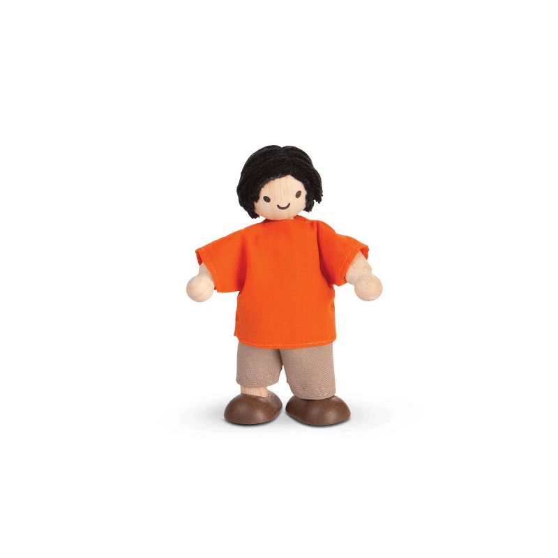 PlanToys DOLLHOUSE FIGURE - CHILD - Orange Top/Brown Pants