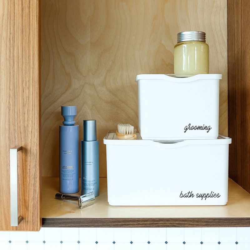 Small Stacking Bin with Lid Clear/White - Madesmart