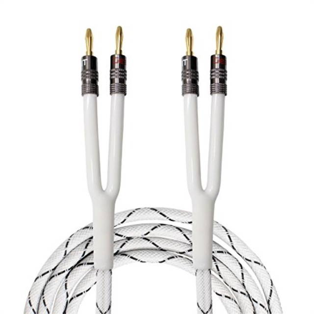 GearIT 14AWG Premium Heavy Duty Braided Speaker Wire (10 Feet) with Dual Gold Plated Banana Plug Tips - Oxygen-Free Copper (OFC) Construction White