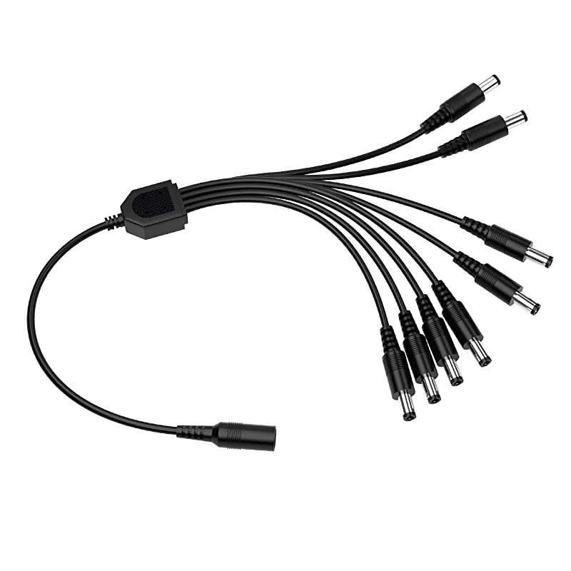 DC 1 Female to 8 Male Output Power Splitter Cable Y Adapter For CCTV Accessories Black