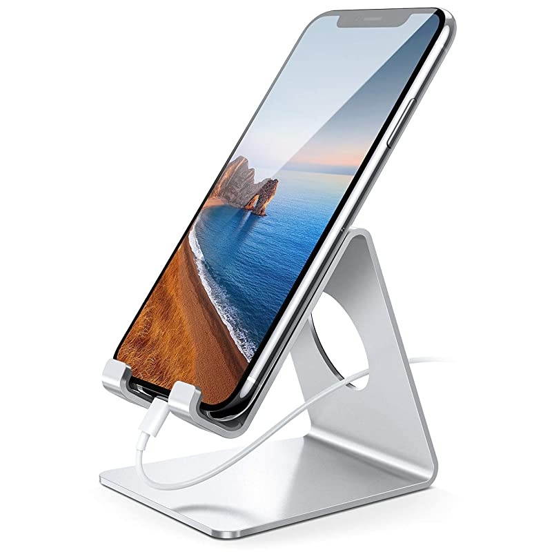 Cell Phone Stand, Desk Phone Holder Cradle, Compatible with Phone 12 Mini 11 Pro Xs Max XR X 8 7 6 Plus SE, All Smartphones Charging Dock, Office Desktop Accessories - Silver