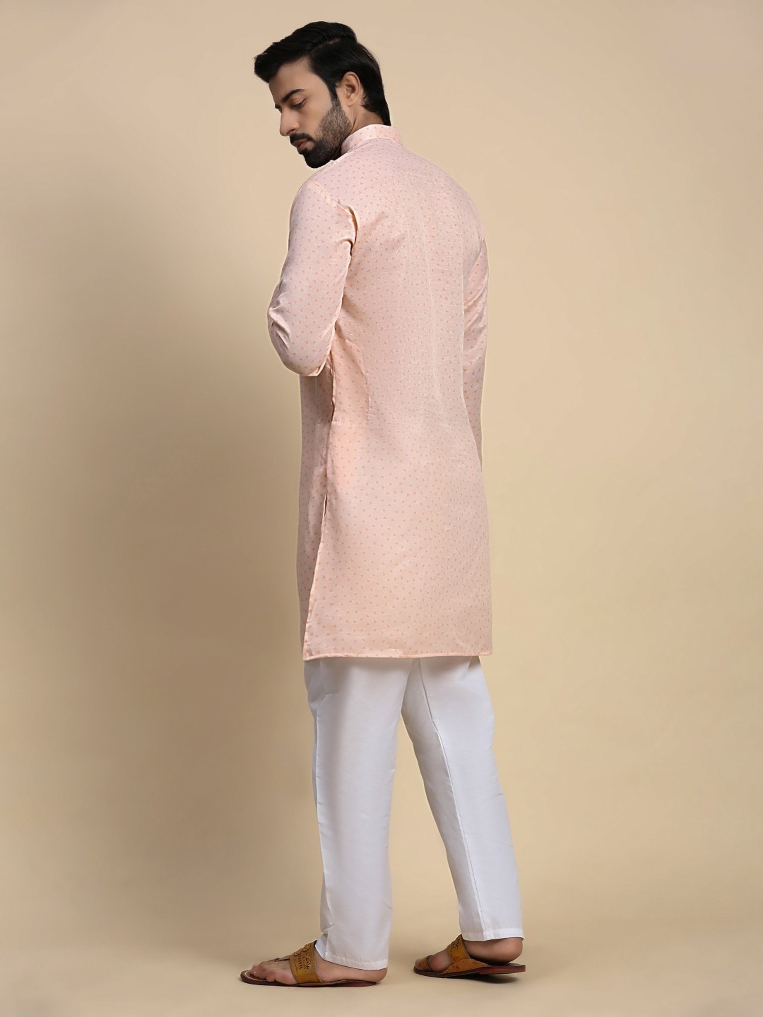 Pro-Ethic Style Developer Peach & White Cotton Regular Fit Printed Kurta Bottom Set