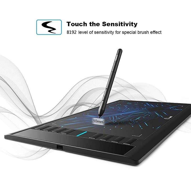 M708 V2 Graphics Drawing Tablet 10 x 6 Inch Large Drawing Tablet 8192 Levels Pressure BatteryFree Pen Stylus 8 Hotkeys Compatible with Windows 1087 Mac Os Artist Designer Amateur