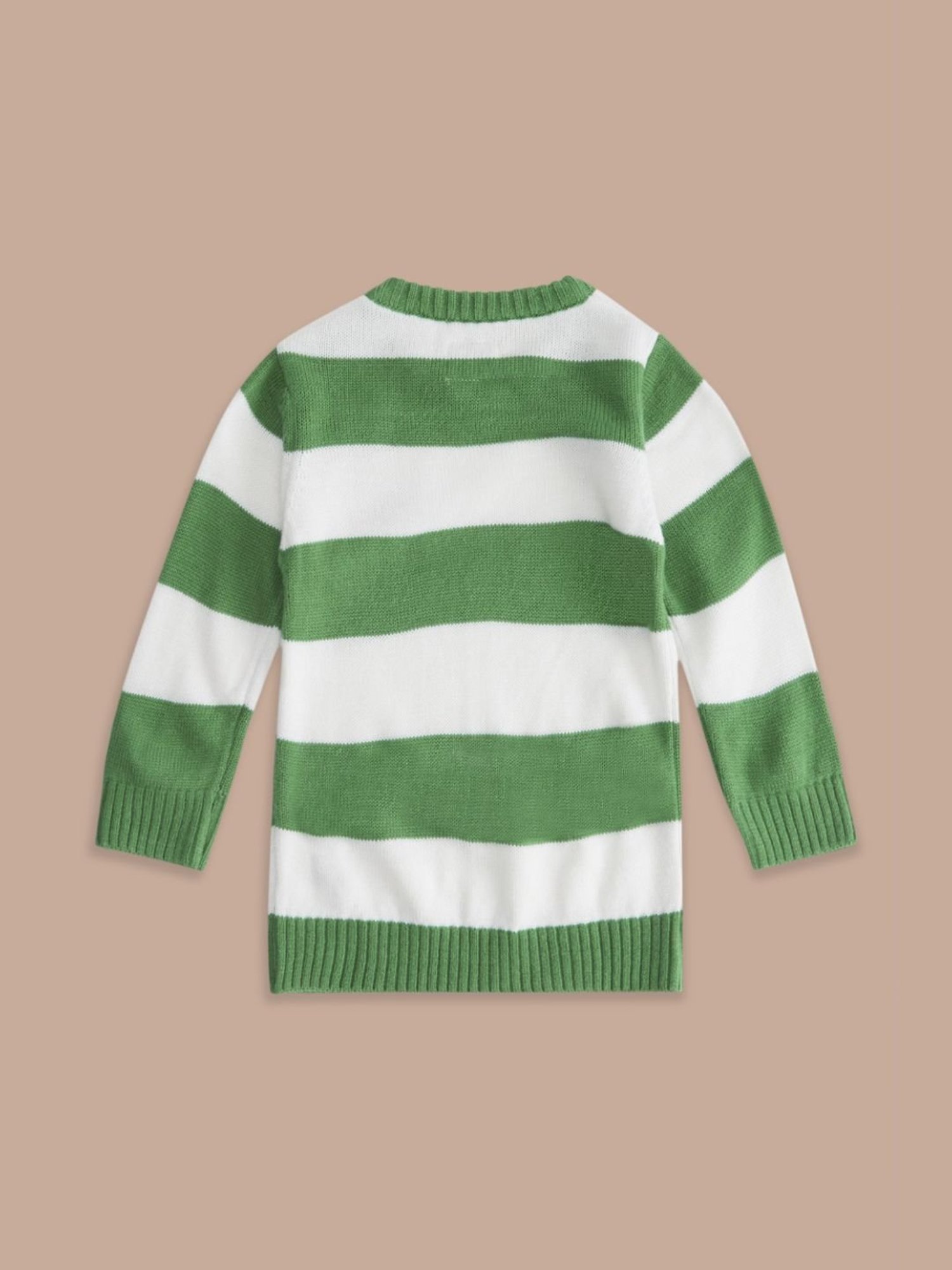 MINIKLUB Girls Green Self Design Full Sleeves Sweater