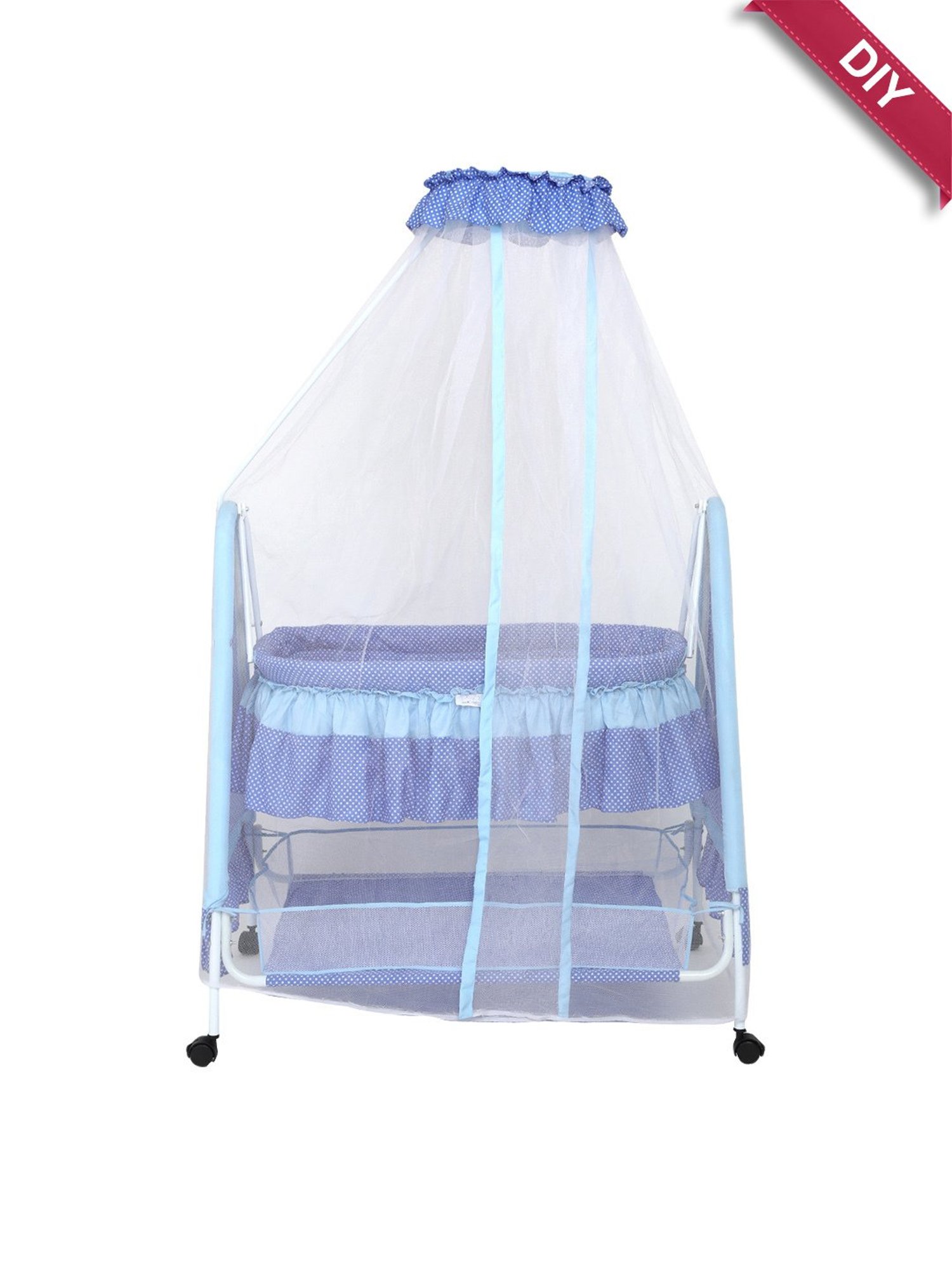 Kiddery Blue Baby Cradle with Mosquito Protection Net (Age 0-8 Months)