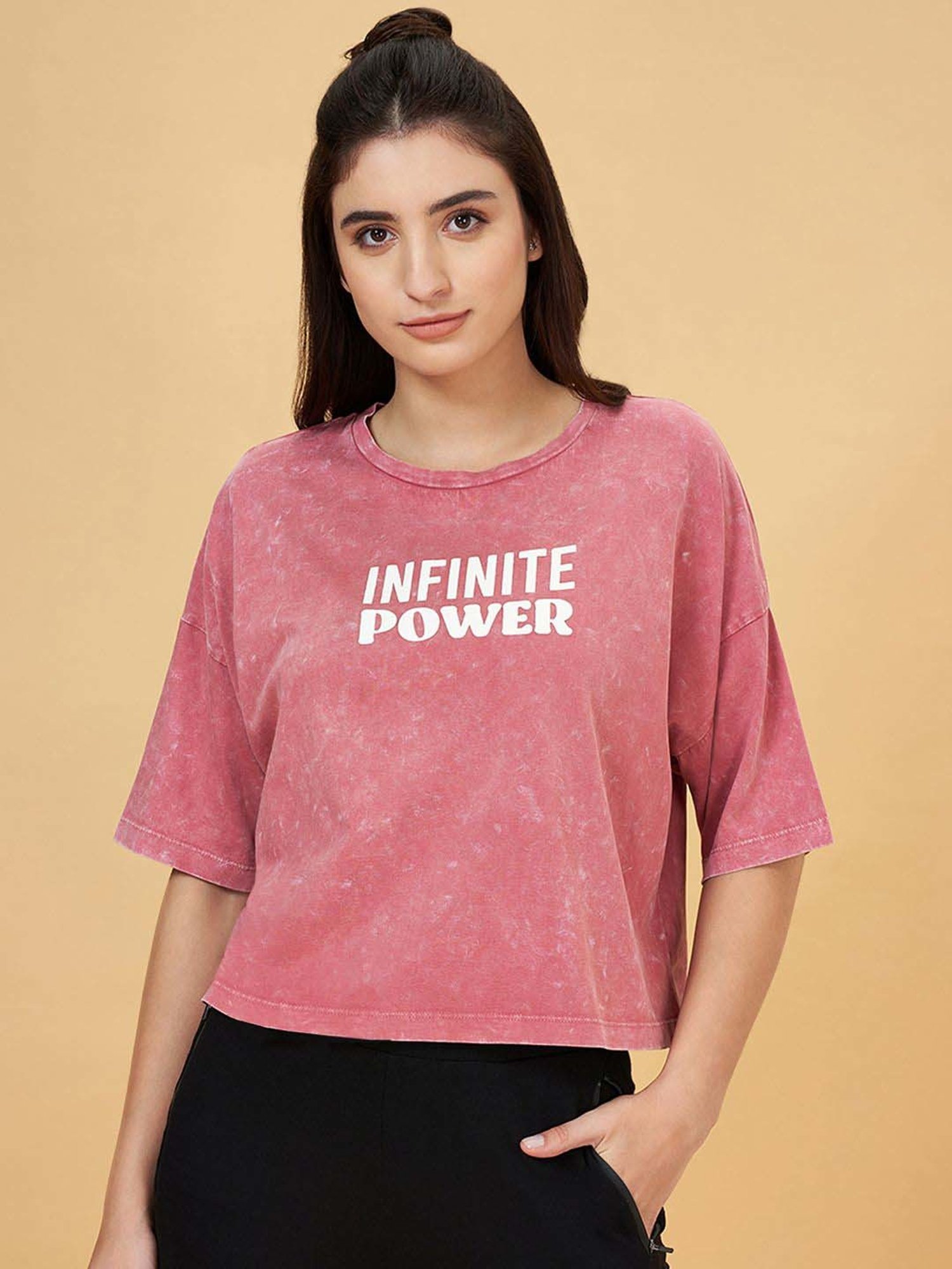 Ajile by Pantaloons Pink Cotton Printed T-Shirt