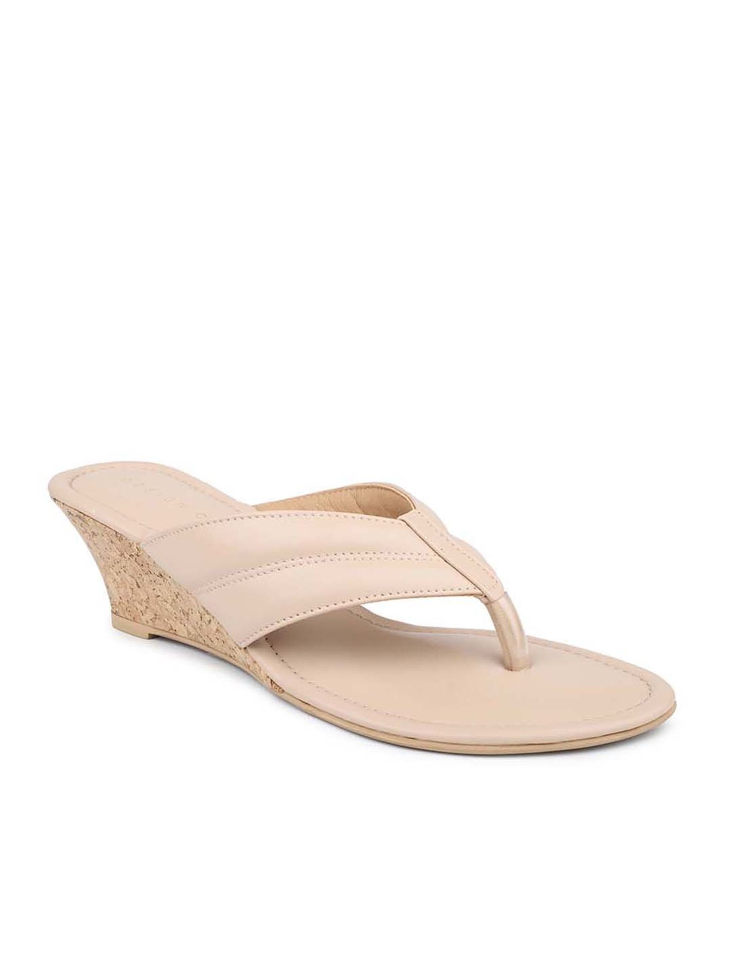 Design Crew Women's Beige Thong Wedges