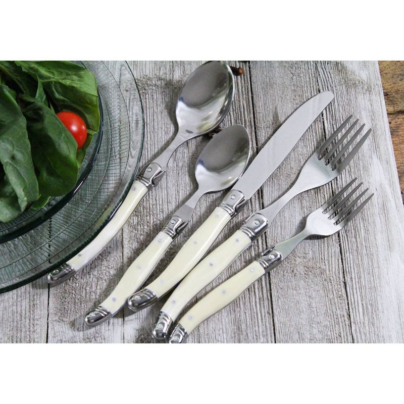 20pc Stainless Steel Laguiole Faux Ivory Flatware Set White - French Home