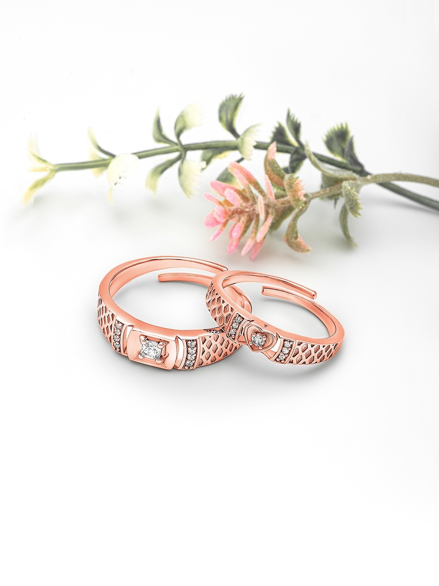 Silberry 92.5 Sterling Silver Rose Gold Embrace Couple Rings