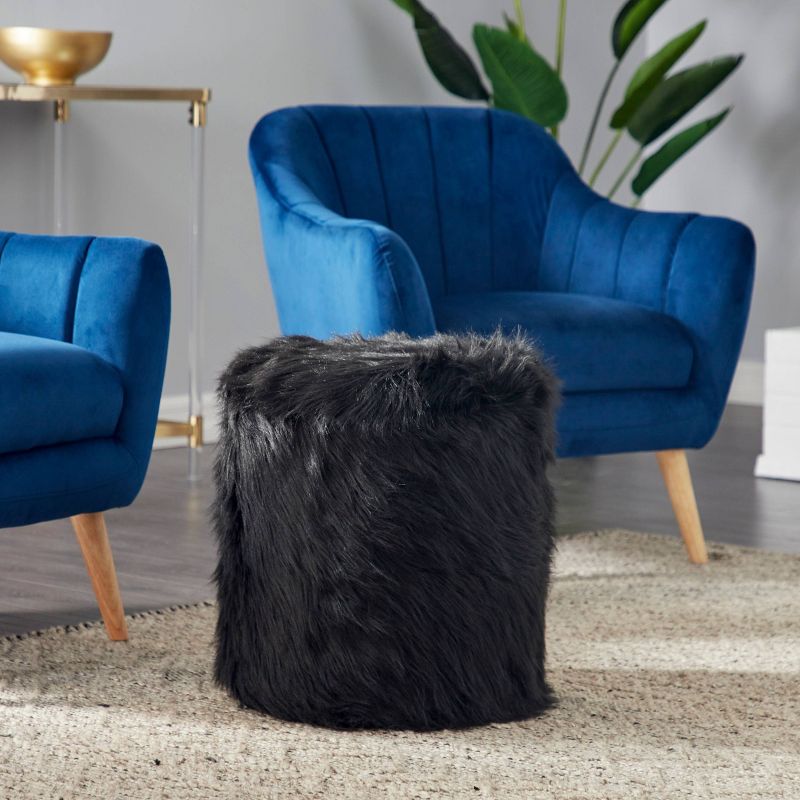 Storage Stool, Faux Fur Black - Olivia & May