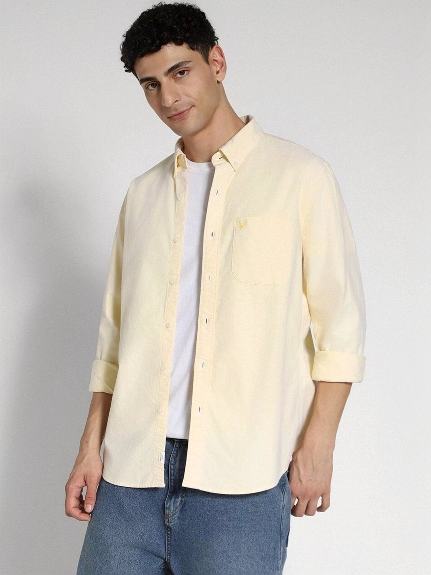 American Eagle Yellow Cotton Slim Fit Shirt