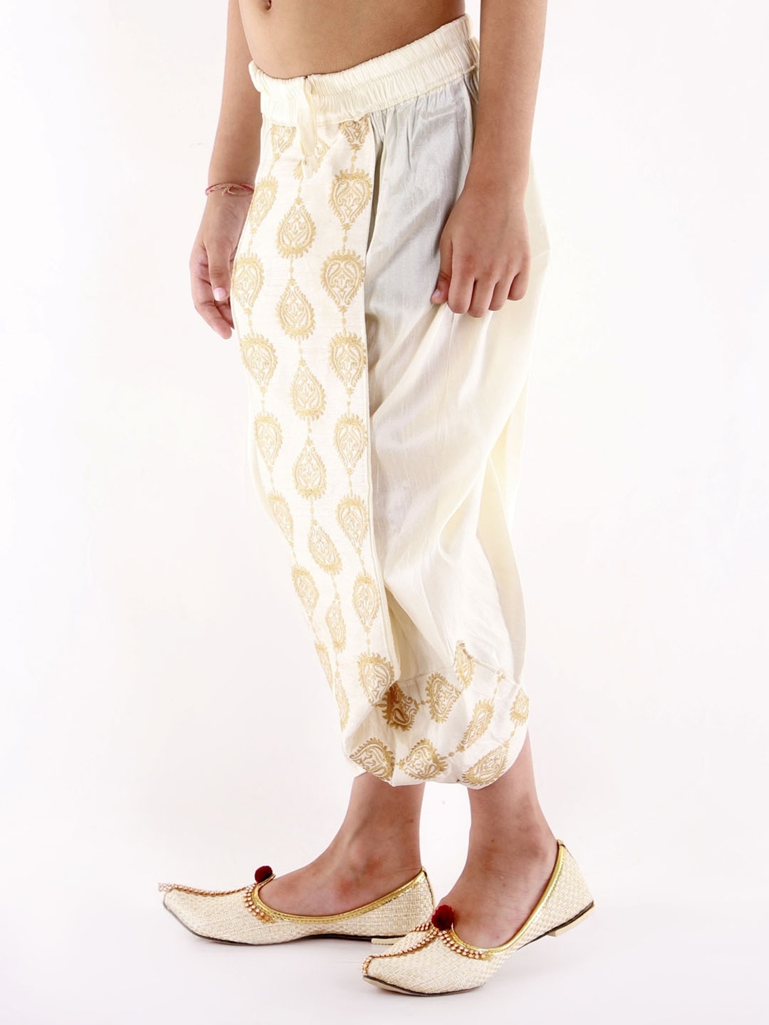 VASTRAMAY Kids Cream Embroidered Dhoti