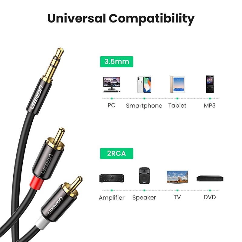 3.5mm to 2RCA Audio Auxiliary Adapter Stereo Splitter Cable AUX RCA Y Cord for Smartphone Speakers Tablet HDTV MP3 Player 15ft