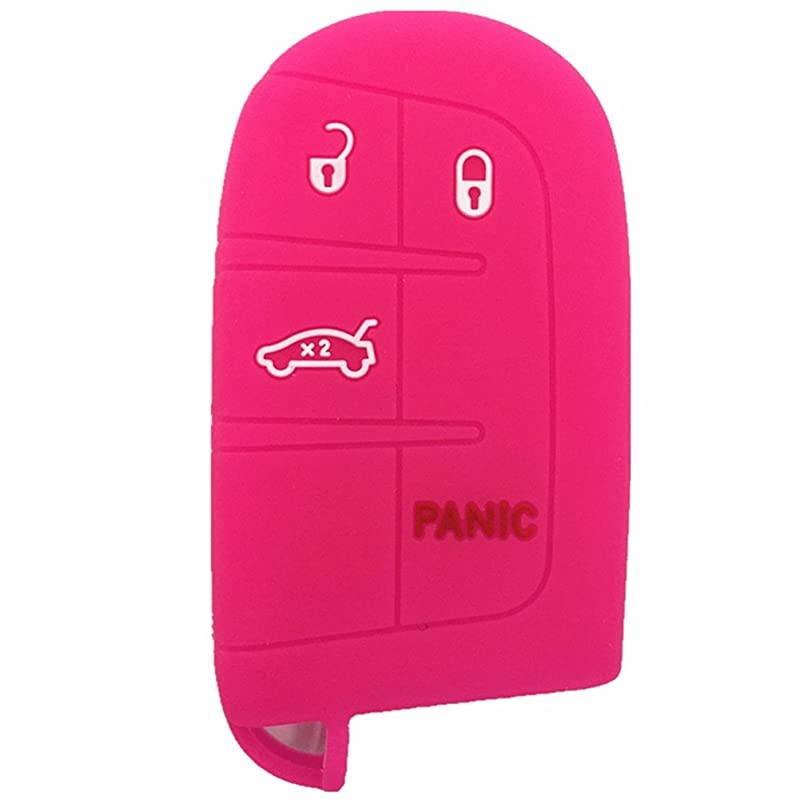 Hot Pink 4 Buttons Silicone Key Fob Case Cover Key Cover Key Jacket Skin Protector fit for Dodge Challenger Chrysler