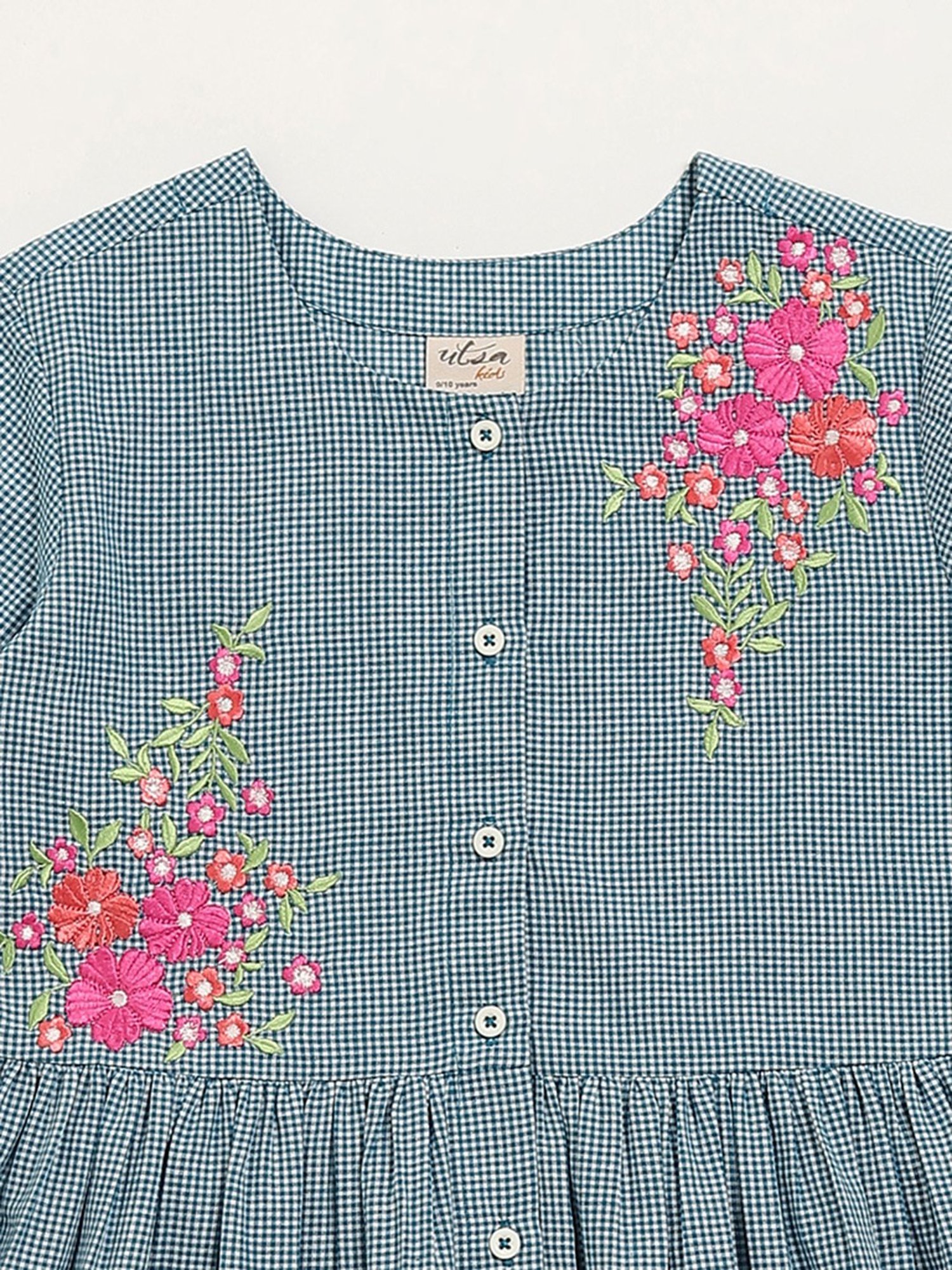 Utsa Kids by Westside Blue Checks Design A-Line Cotton Dress