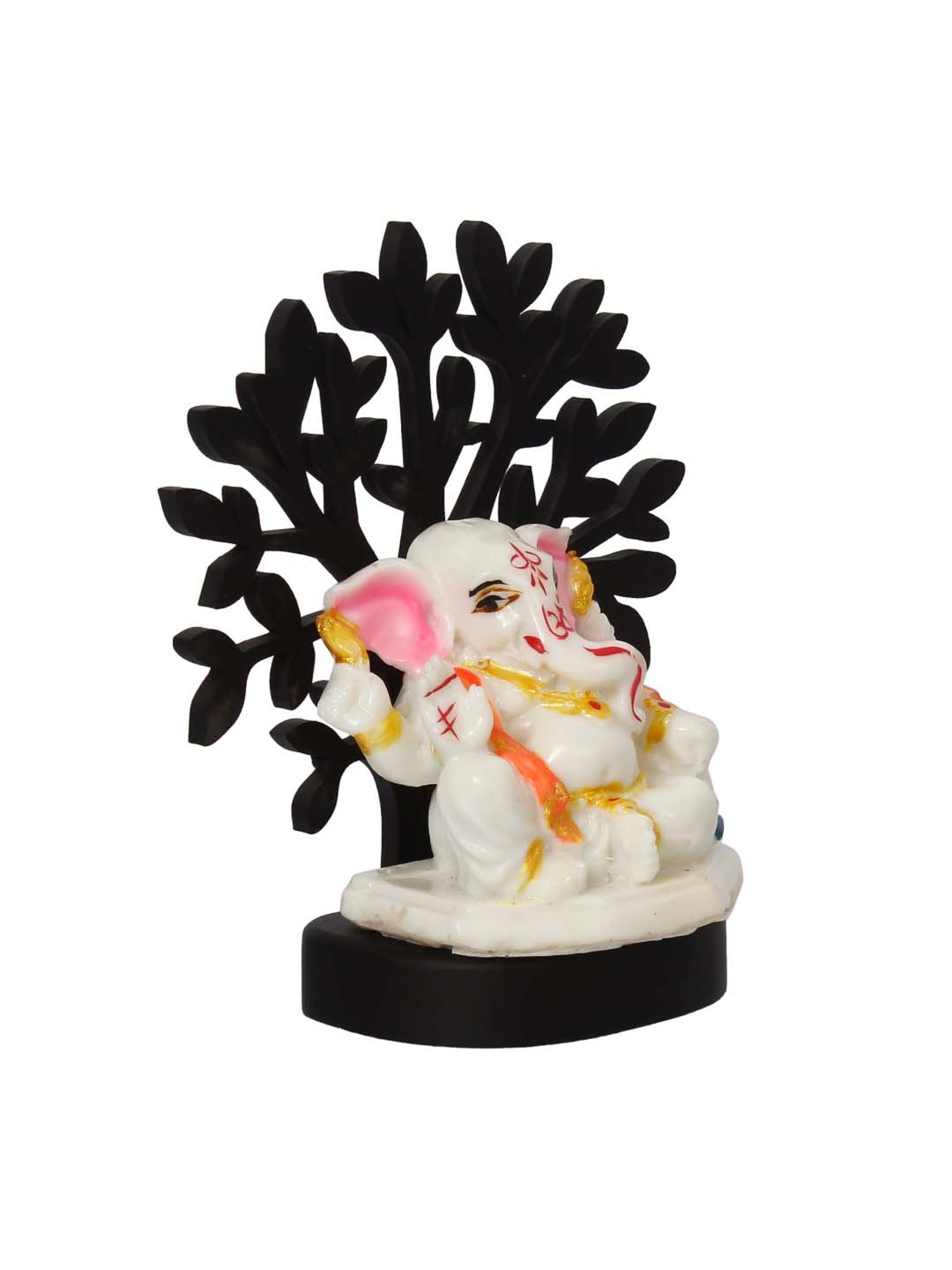 Decorative Lord Ganesha Idol with Wooden Tree for Car Dashboard, Home Temple and Office Desks
