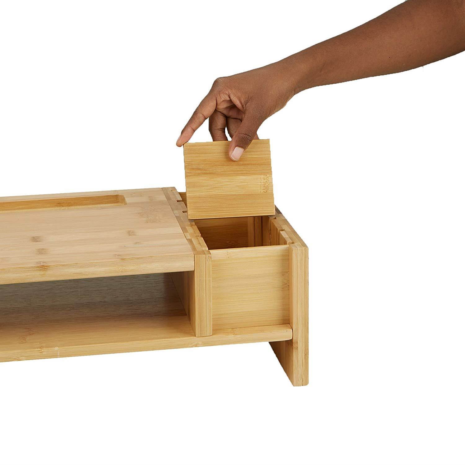 Mind Reader MONITORBM-BRN Monitor Stand Organizer, 6 Compartments, Office, Desk, Laptop, Eco Friendly Bamboo Brown