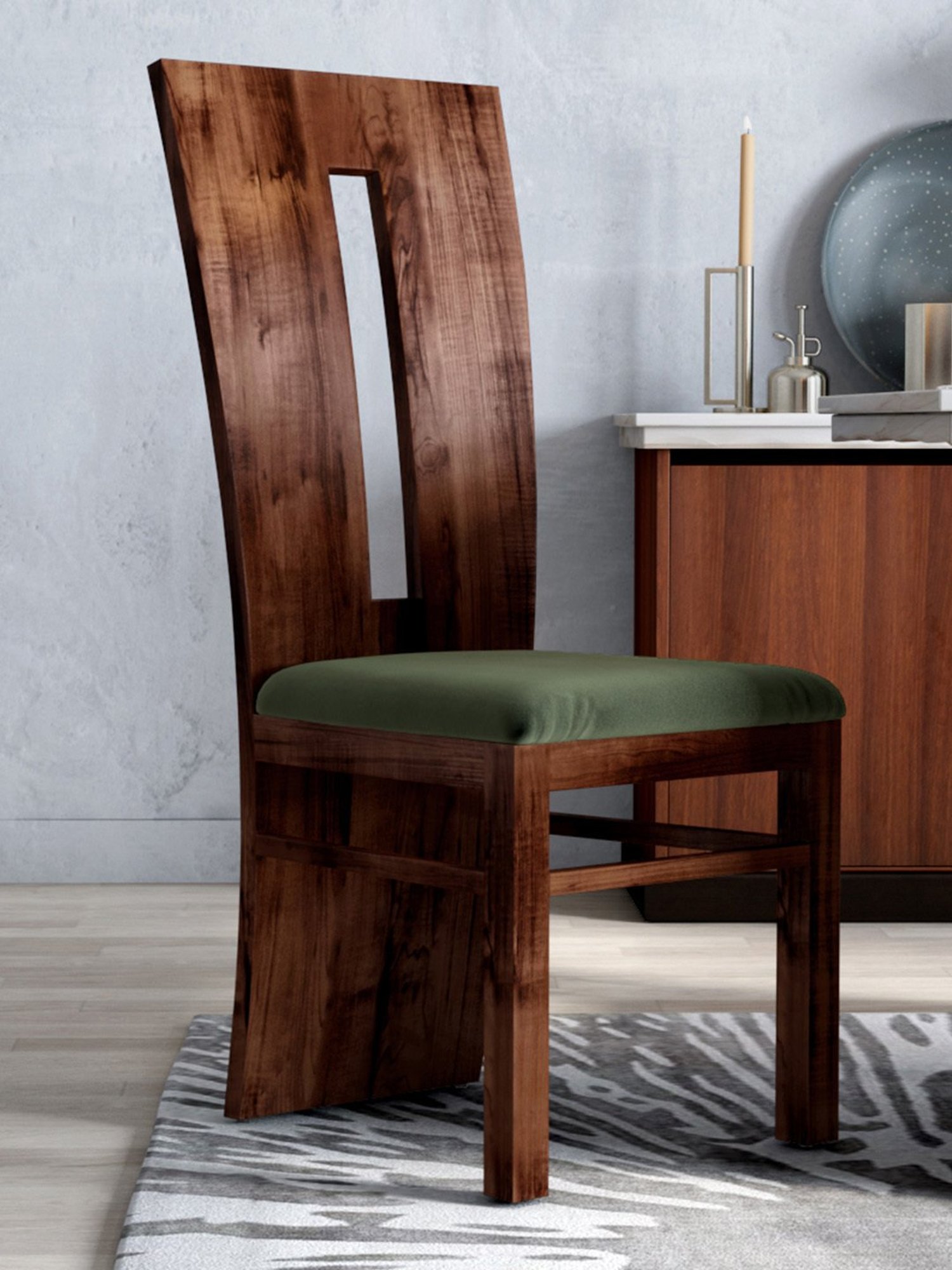 Durian Eva Walnut & Olive Green Wood 2 Seater Dining Chair