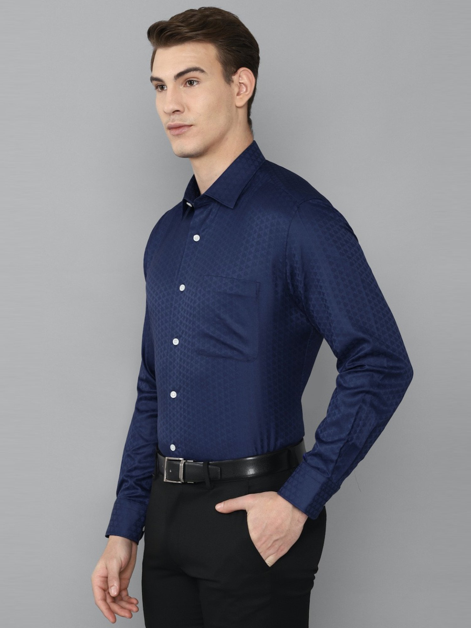 Luxure By Louis Philippe Navy Cotton Regular Fit Shirt