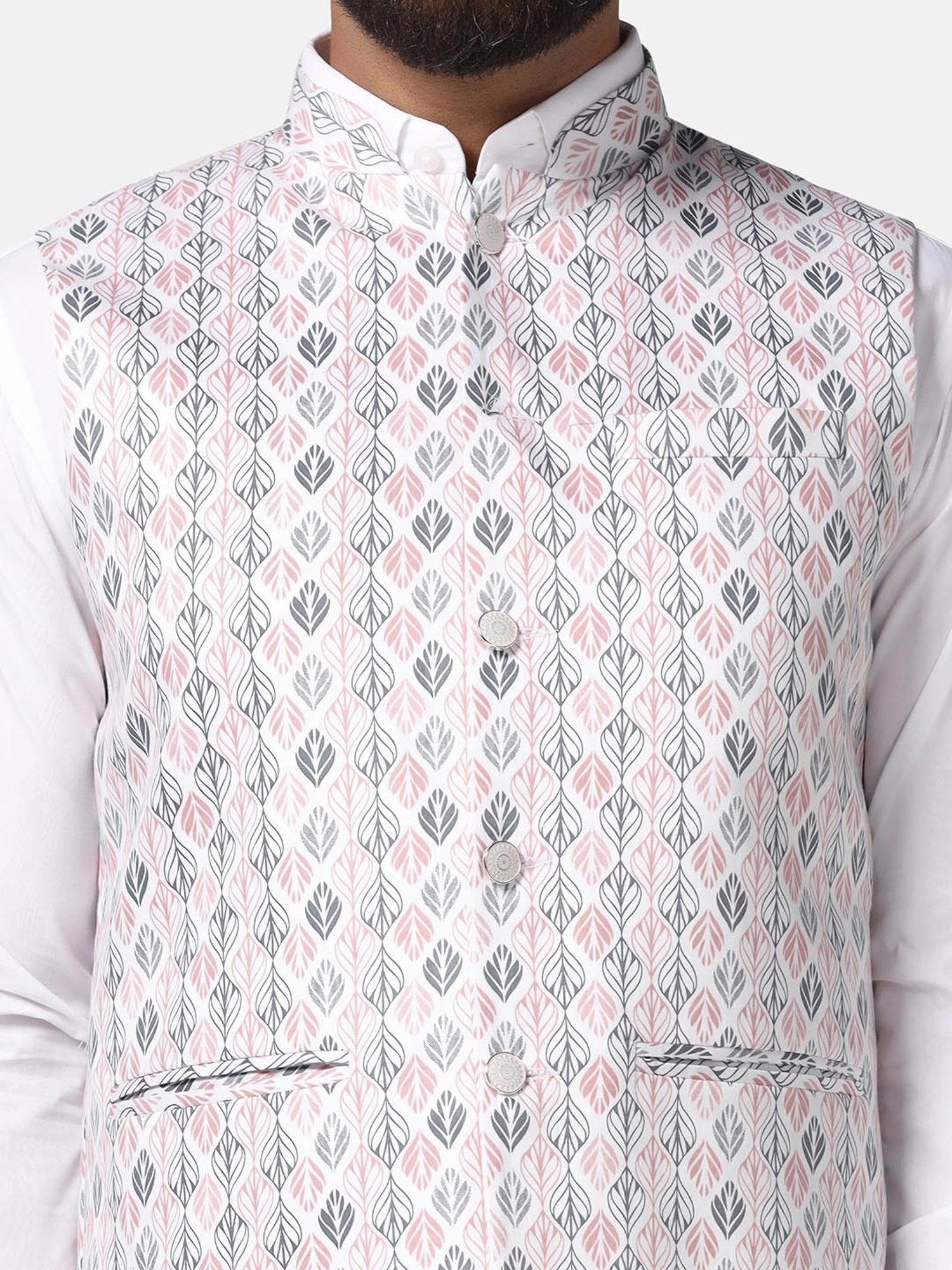 TAHVO Pink Slim Fit Printed Nehru Jacket
